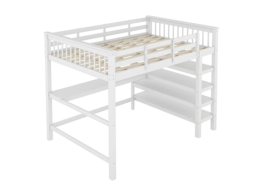Lit mezzanine enfant 140 x 200 cm avec bureau - étagère de rangement - bois massif de pin - blanc