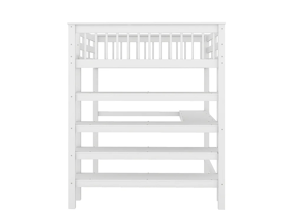 Lit mezzanine enfant 140 x 200 cm avec bureau - étagère de rangement - bois massif de pin - blanc