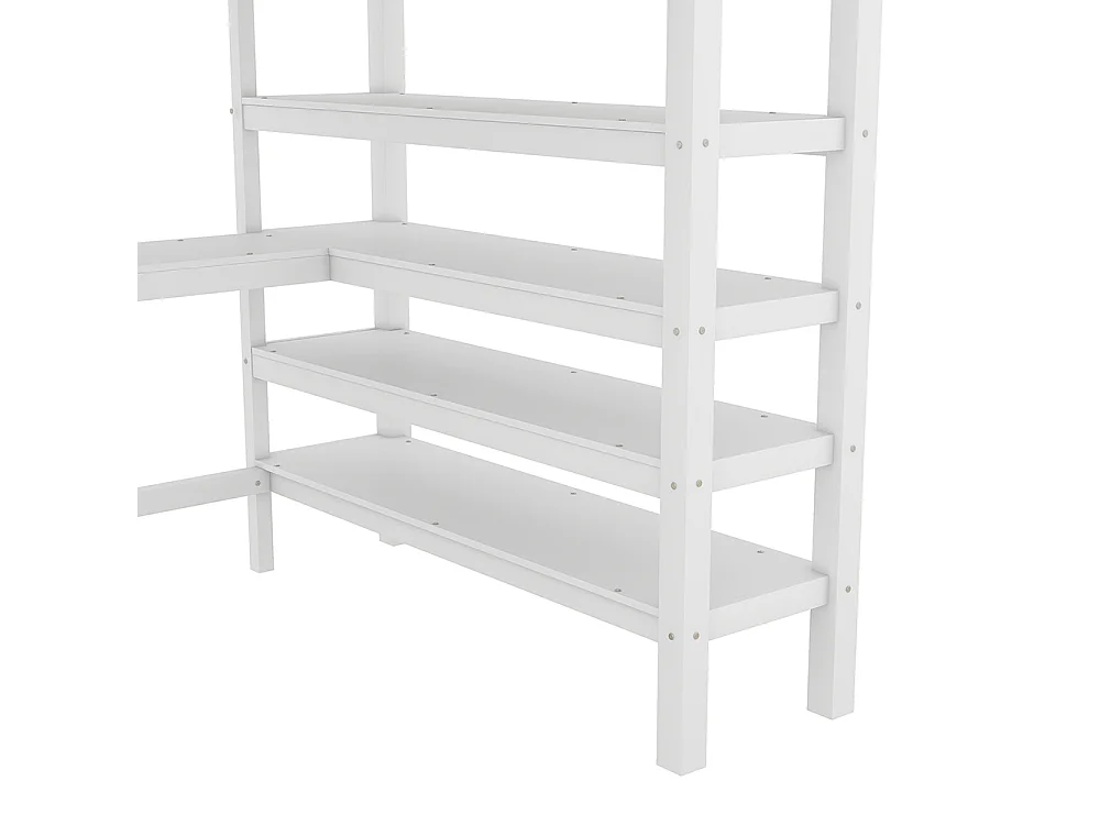 Lit mezzanine enfant 140 x 200 cm avec bureau - étagère de rangement - bois massif de pin - blanc