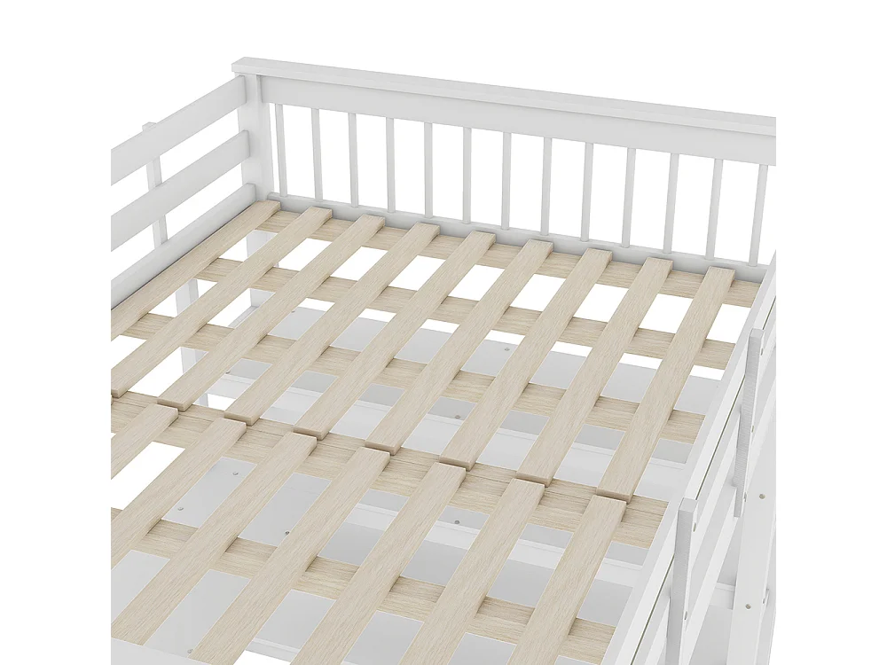 Lit mezzanine enfant 140 x 200 cm avec bureau - étagère de rangement - bois massif de pin - blanc