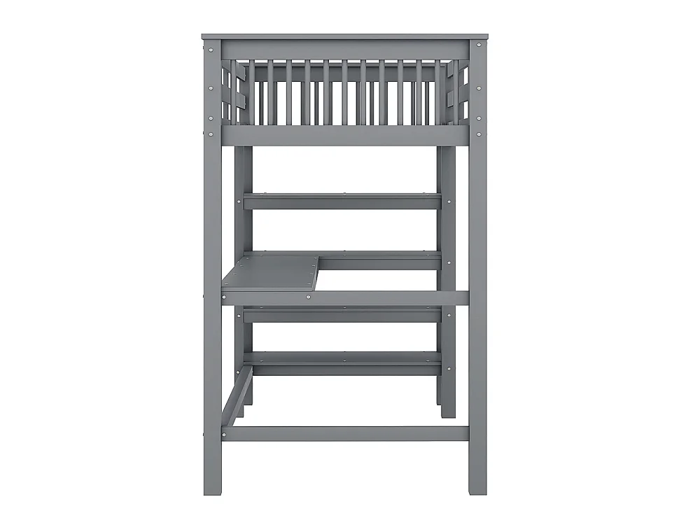 Lit mezzanine enfant 90 x 200 cm avec bureau - étagère de rangement - bois massif de pin - gris