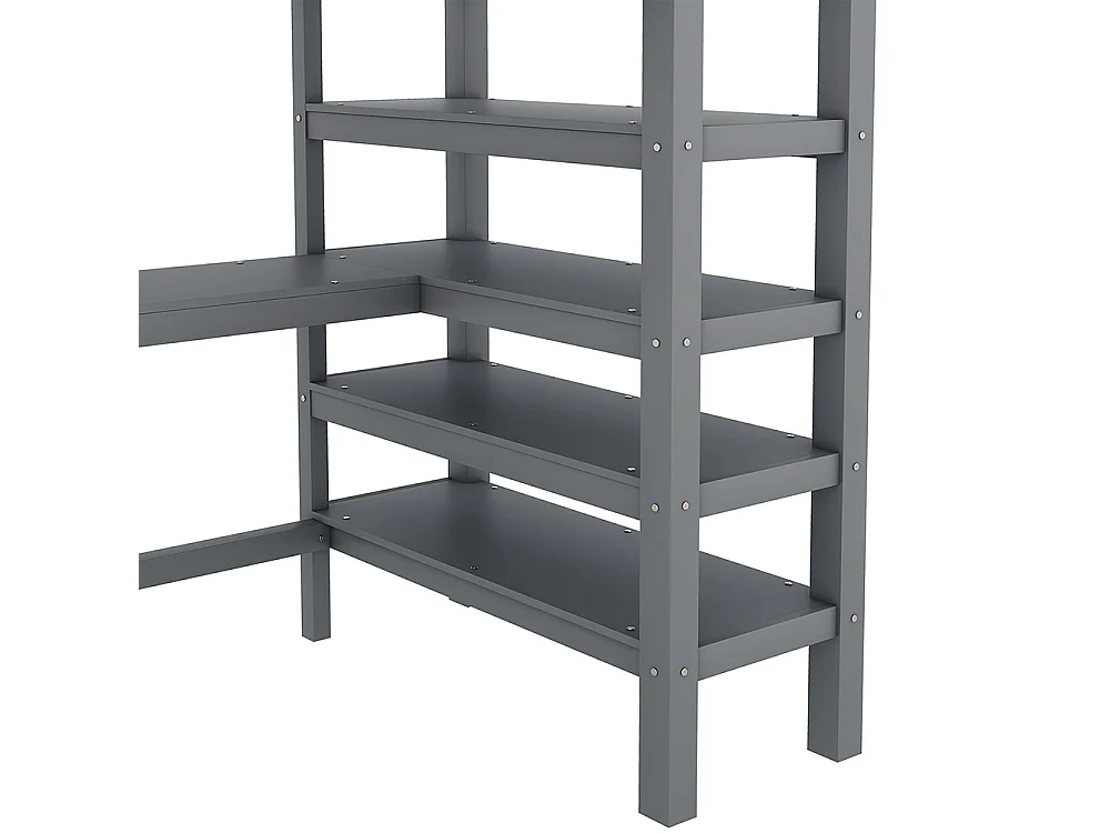 Lit mezzanine enfant 90 x 200 cm avec bureau - étagère de rangement - bois massif de pin - gris