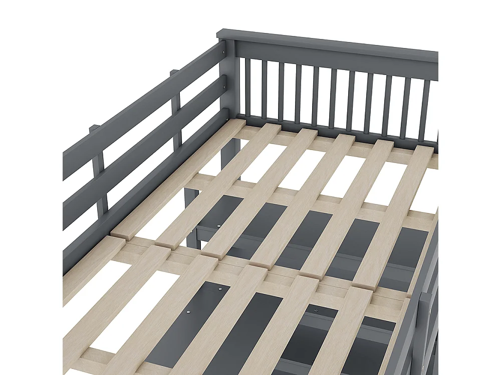 Lit mezzanine enfant 90 x 200 cm avec bureau - étagère de rangement - bois massif de pin - gris