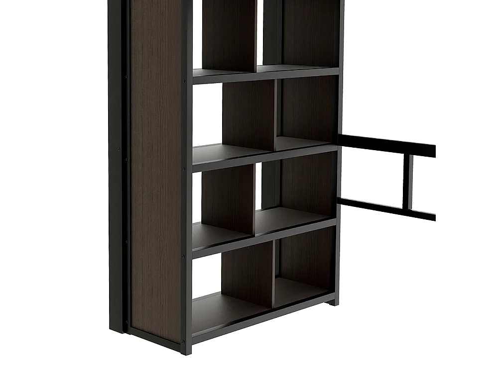 Lit mezzanine avec bureau et LED - 90x200 cm - Structure en fer - Compartiments de rangement - Barrières de sécurité - Noir