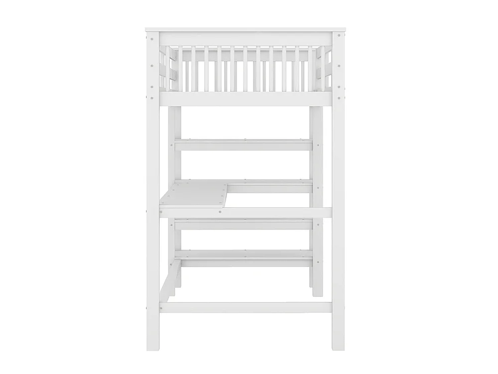 Lit mezzanine enfant 90 x 200 cm avec bureau - étagère de rangement - bois massif de pin - blanc