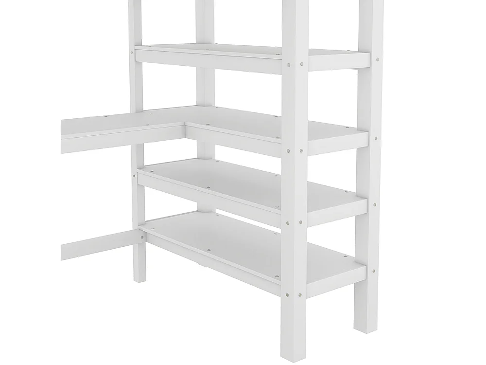 Lit mezzanine enfant 90 x 200 cm avec bureau - étagère de rangement - bois massif de pin - blanc