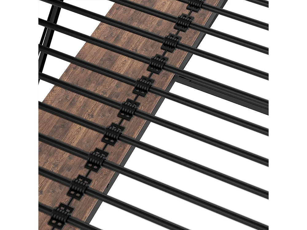 Lit mezzanine 90x200 cm - Structure en fer - avec éclairage LED - Bureau - Escalier - pour enfant /adulte - Noir