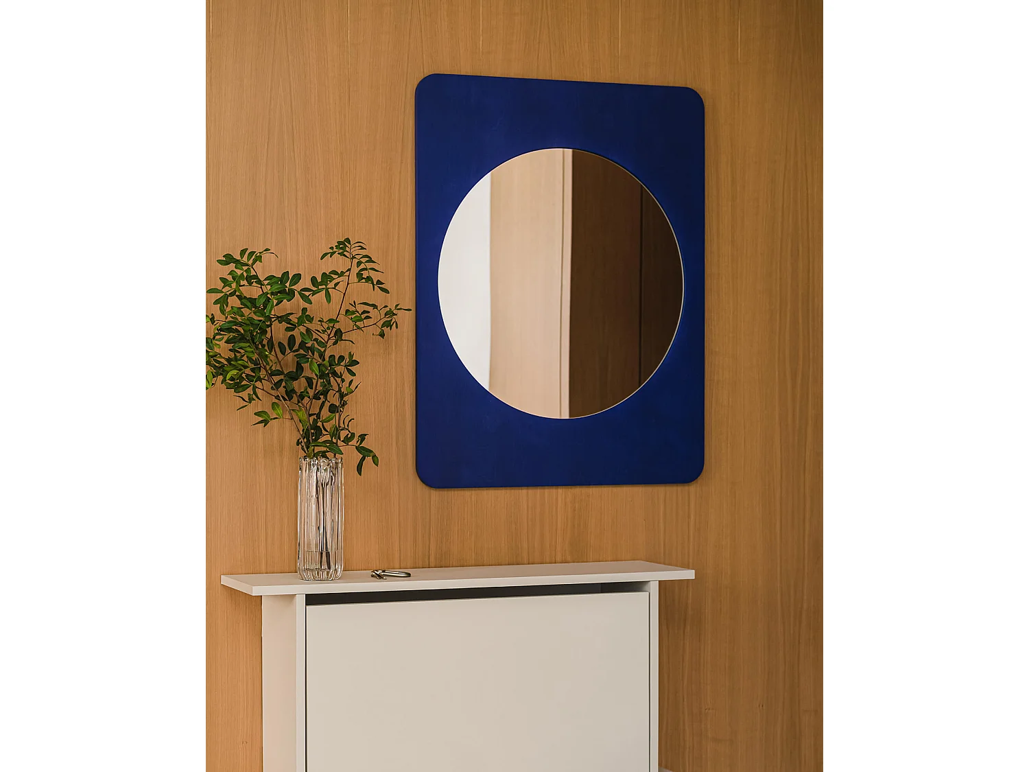 Miroir Aku - cadre arrondi en bois, finition lisse, 90 x 70 cm