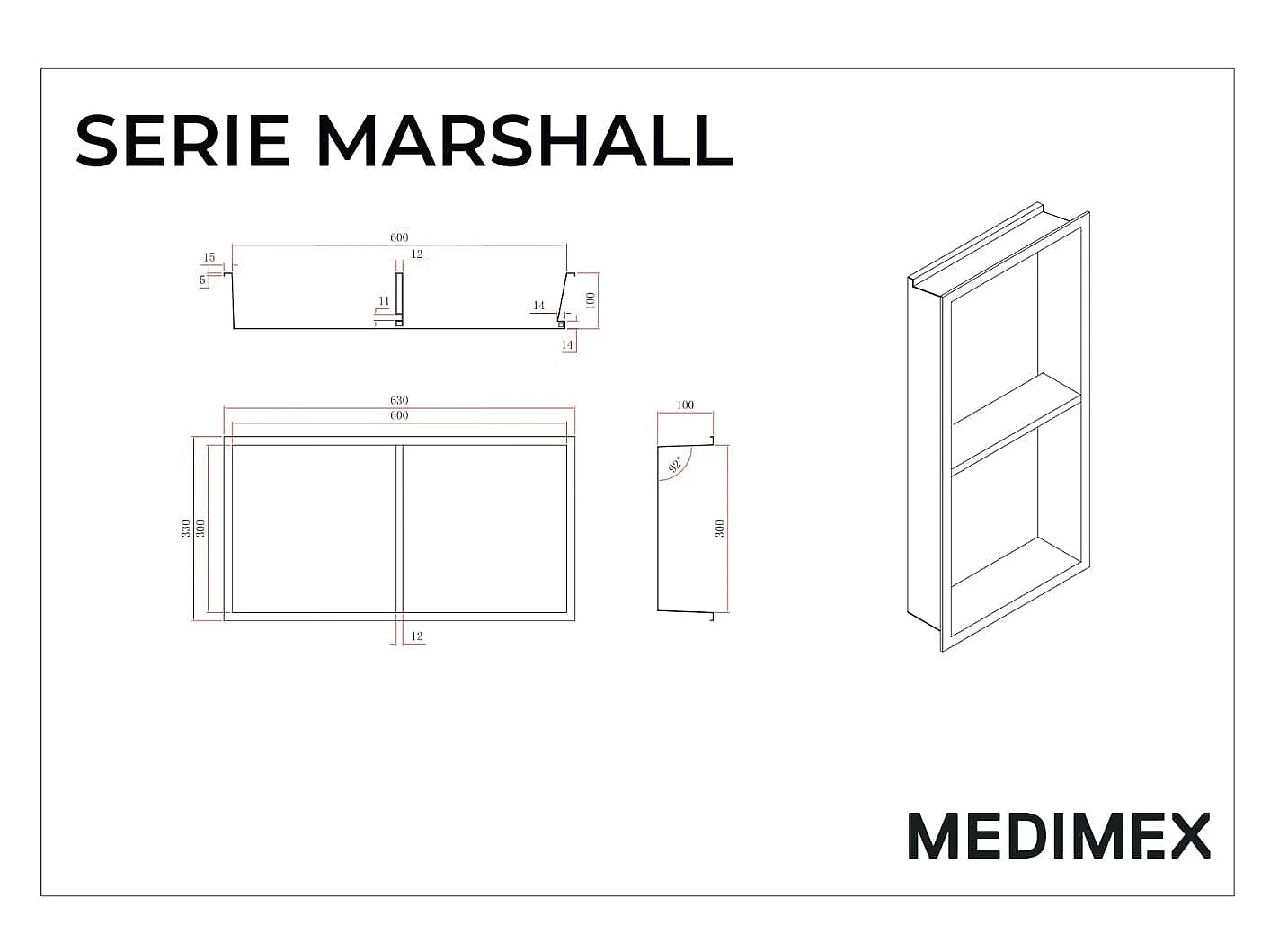 Hornacina de ducha MARSHALL con LED negro