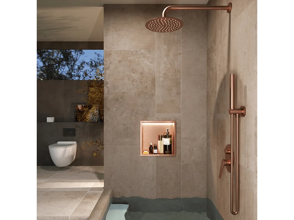 Hornacina de ducha INDIC con LED oro rosa cepillado