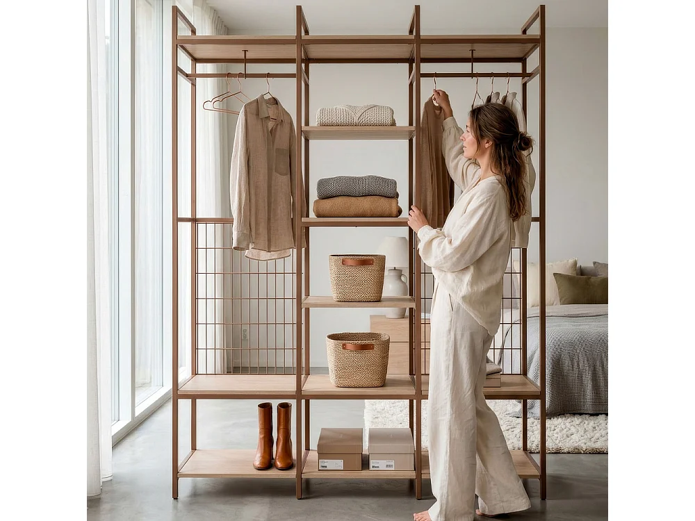 Aqaba - Dressing ouvert modulable 3 éléments en métal et bois L140xH179,5cm - Terracotta