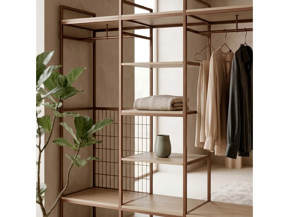 Aqaba - Dressing ouvert modulable 3 éléments en métal et bois L140xH179,5cm - Terracotta