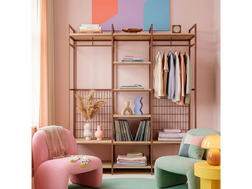 Aqaba - Dressing ouvert modulable 3 éléments en métal et bois L140xH179,5cm - Terracotta