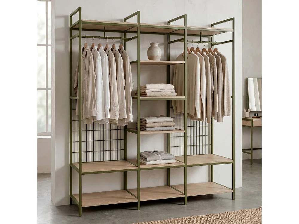 Aqaba - Dressing ouvert modulable 3 éléments en métal et bois L140xH179,5cm - Vert