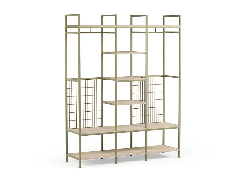 Aqaba - Dressing ouvert modulable 3 éléments en métal et bois L140xH179,5cm - Vert