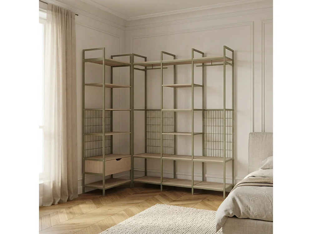 Aqaba - Dressing ouvert modulable 3 éléments en métal et bois L140xH179,5cm - Vert