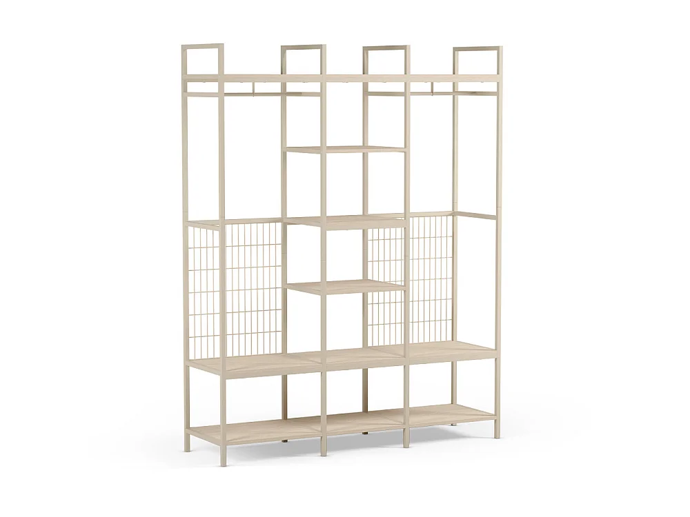 Aqaba - Dressing ouvert modulable 3 éléments en métal et bois L140xH179,5cm - Beige