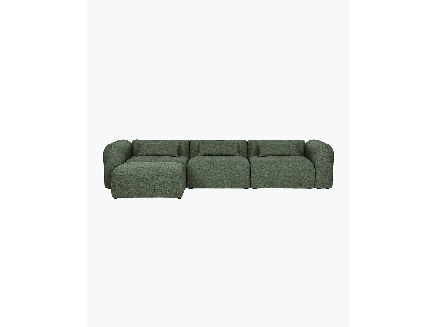 Yaro Canapé d'angle 4 places - bouclé Thyme Green, assises moelleuses et coussins lombaires