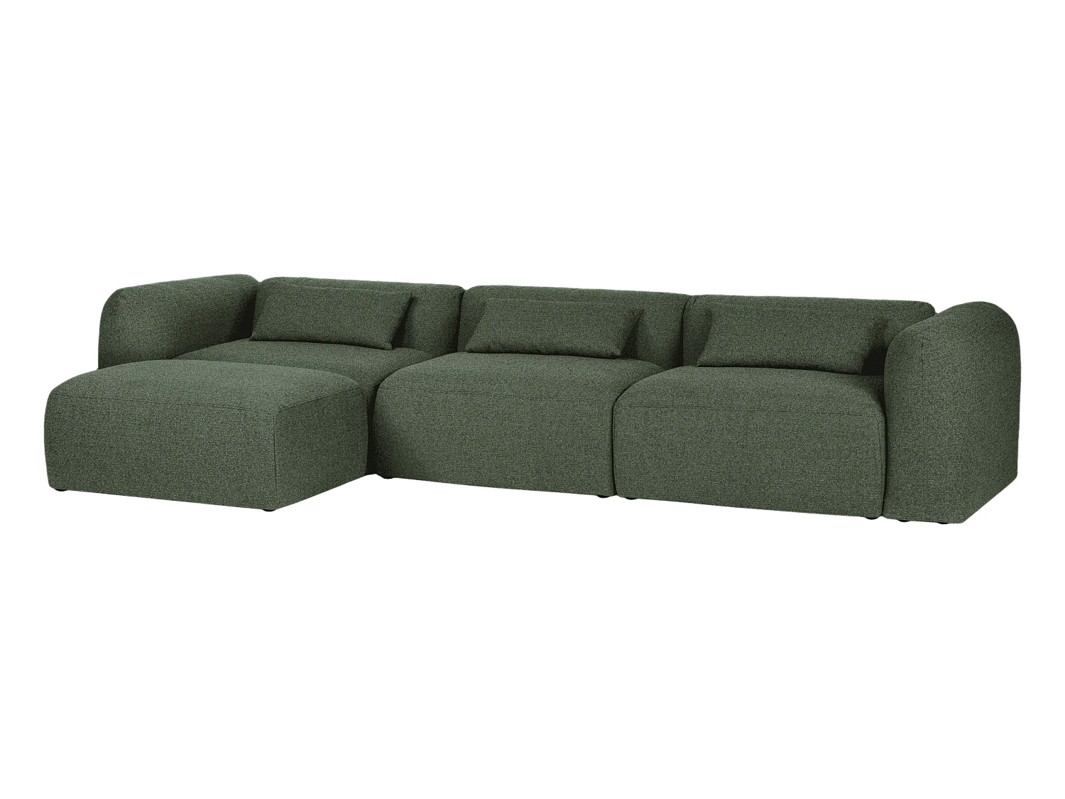 Yaro Canapé d'angle 4 places - bouclé Thyme Green, assises moelleuses et coussins lombaires