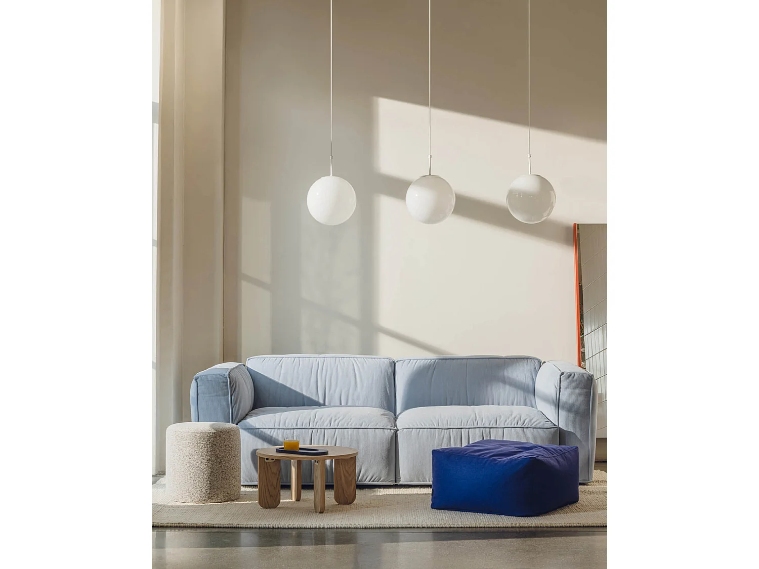 Lobi Sofa 4-Sitzer Baby Blue, Cord, 318x97,5x73,5 cm