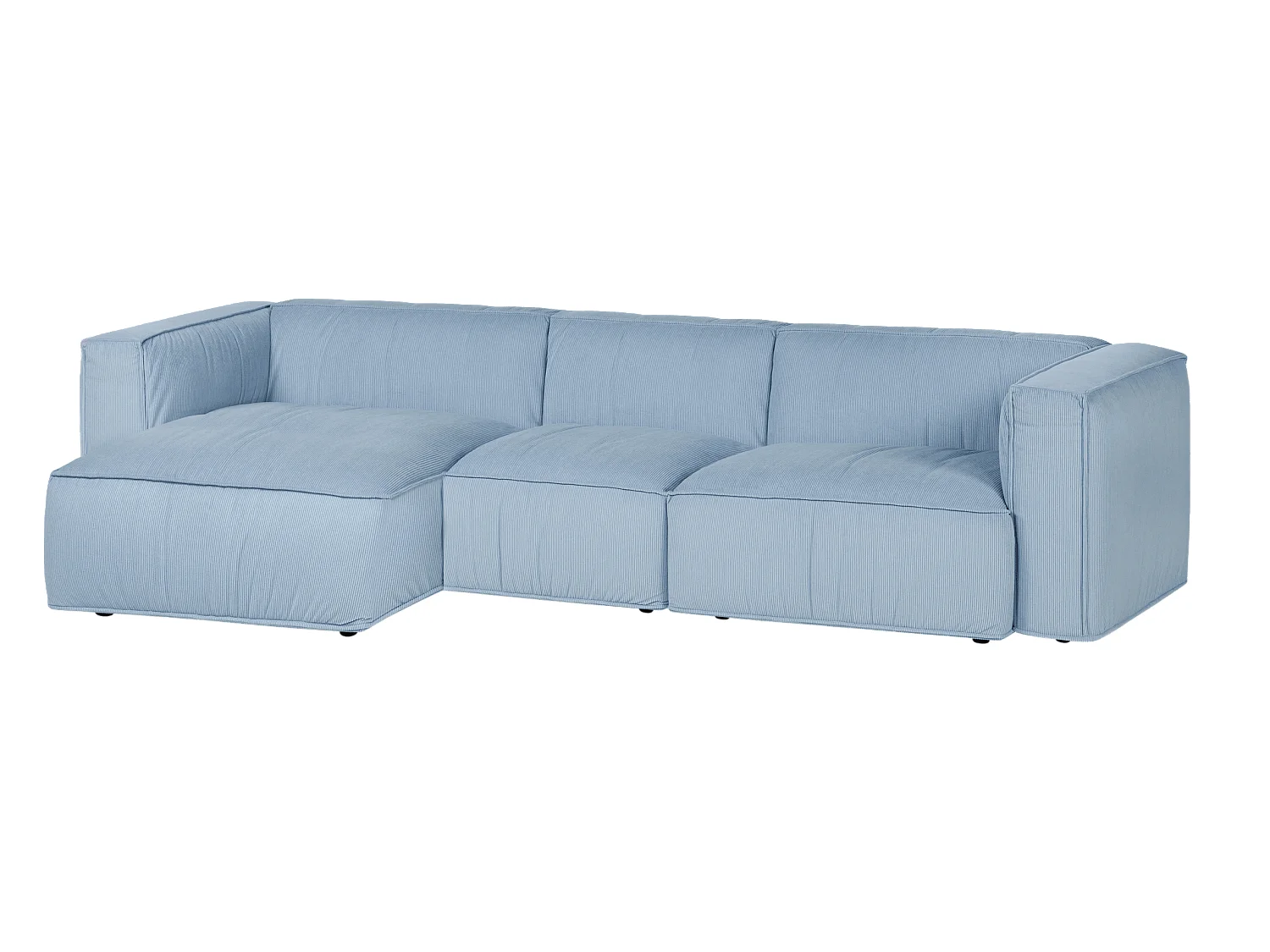 Canapé d'angle 4 places Lobi - velours côtelé Baby Blue, polyester