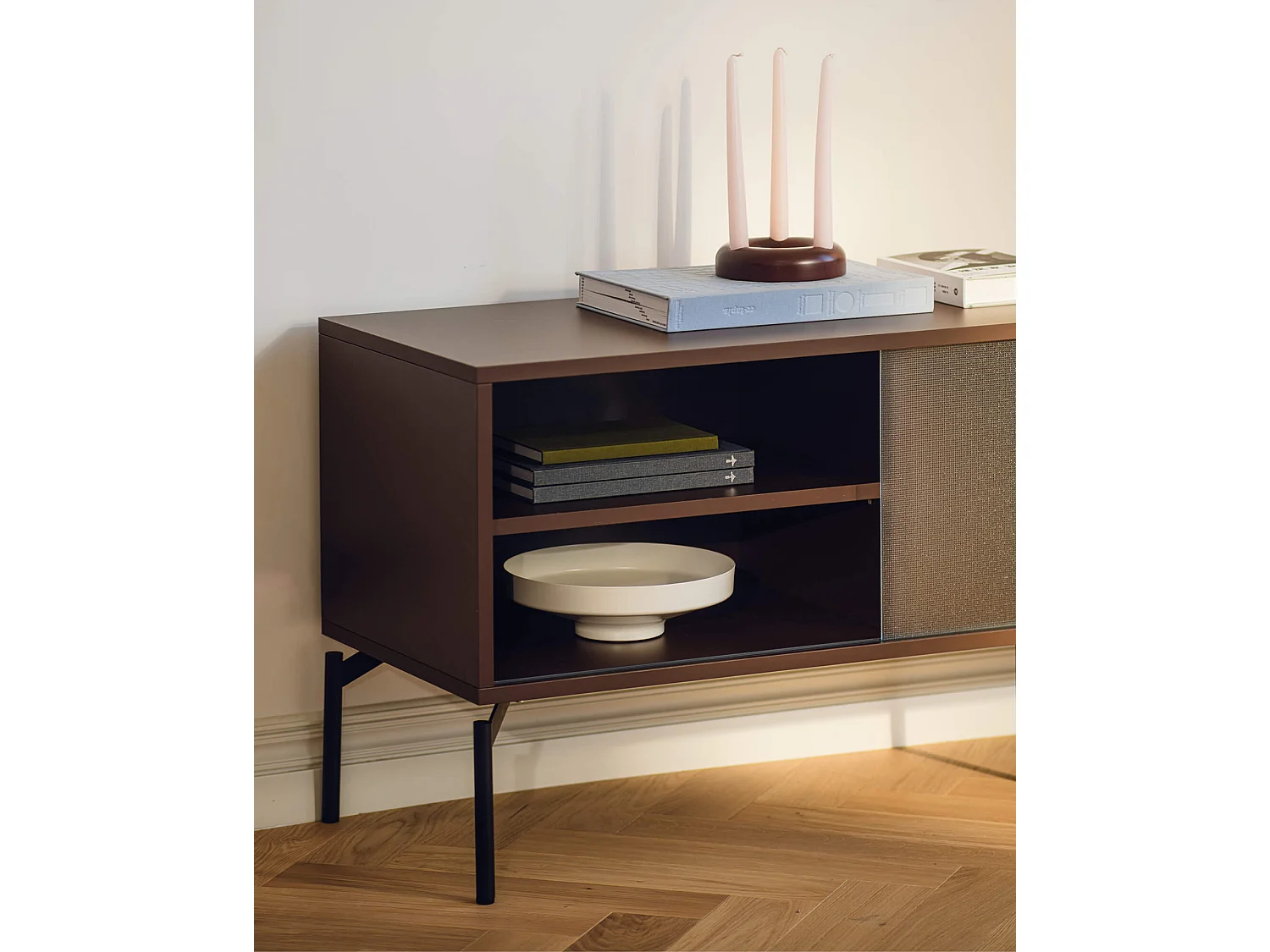 Mobile TV Met noo.ma - 160 cm, bianco, vani aperti