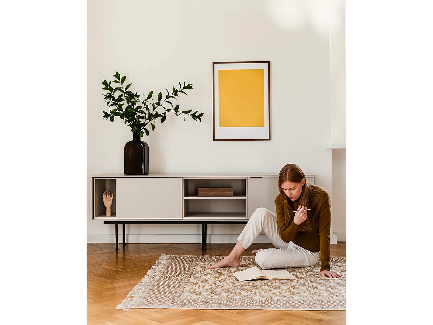 Mobile TV Mod noo.ma 189 cm - Stile moderno scandinavo, finitura opaca mandorla grigia