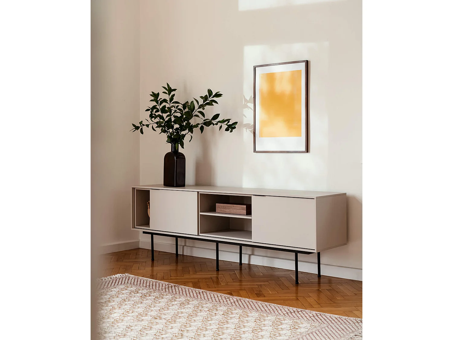 noo.ma Mod mobile TV moderno - 189 cm, grigio mandorla, legno truciolare, con anta e cassetto