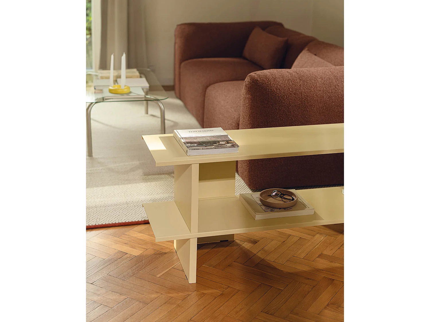Hes Regaleinheit - niedriges Metallregal, 2 Ablagen, TV‑Stand, matt, 160x37x56,6 cm