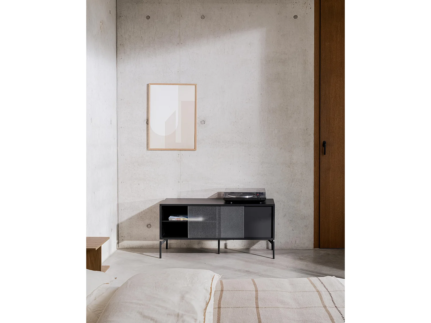 Met Mini TV-Board, 116x42x55 cm, strukturiertes Glas, Almond Grey