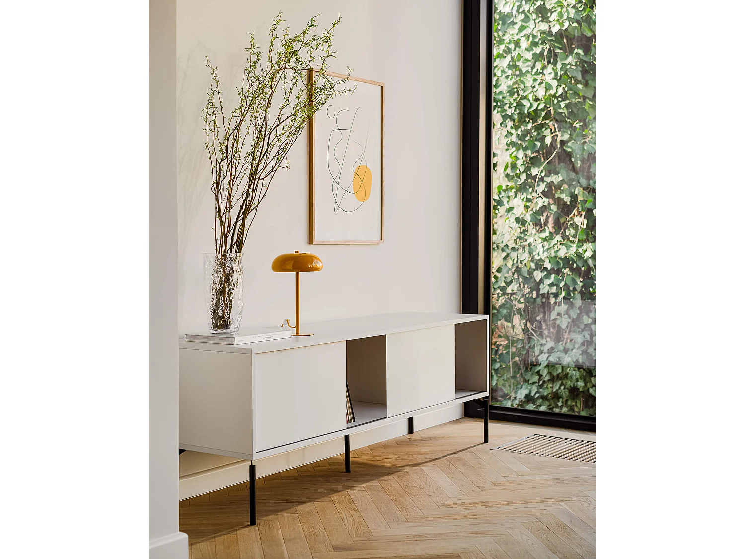 Met Meuble TV blanc 160 cm - rangement spacieux, finition mate