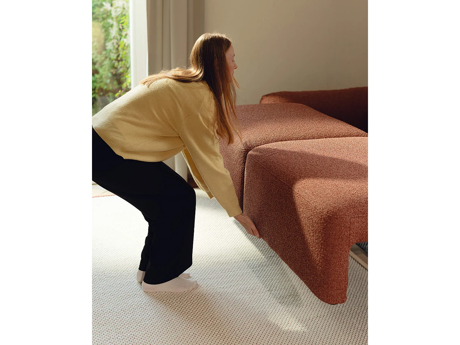 Canapé-lit Yaro 3 places - bouclé Thyme Green, mécanisme Puma, couchage 140×200 cm