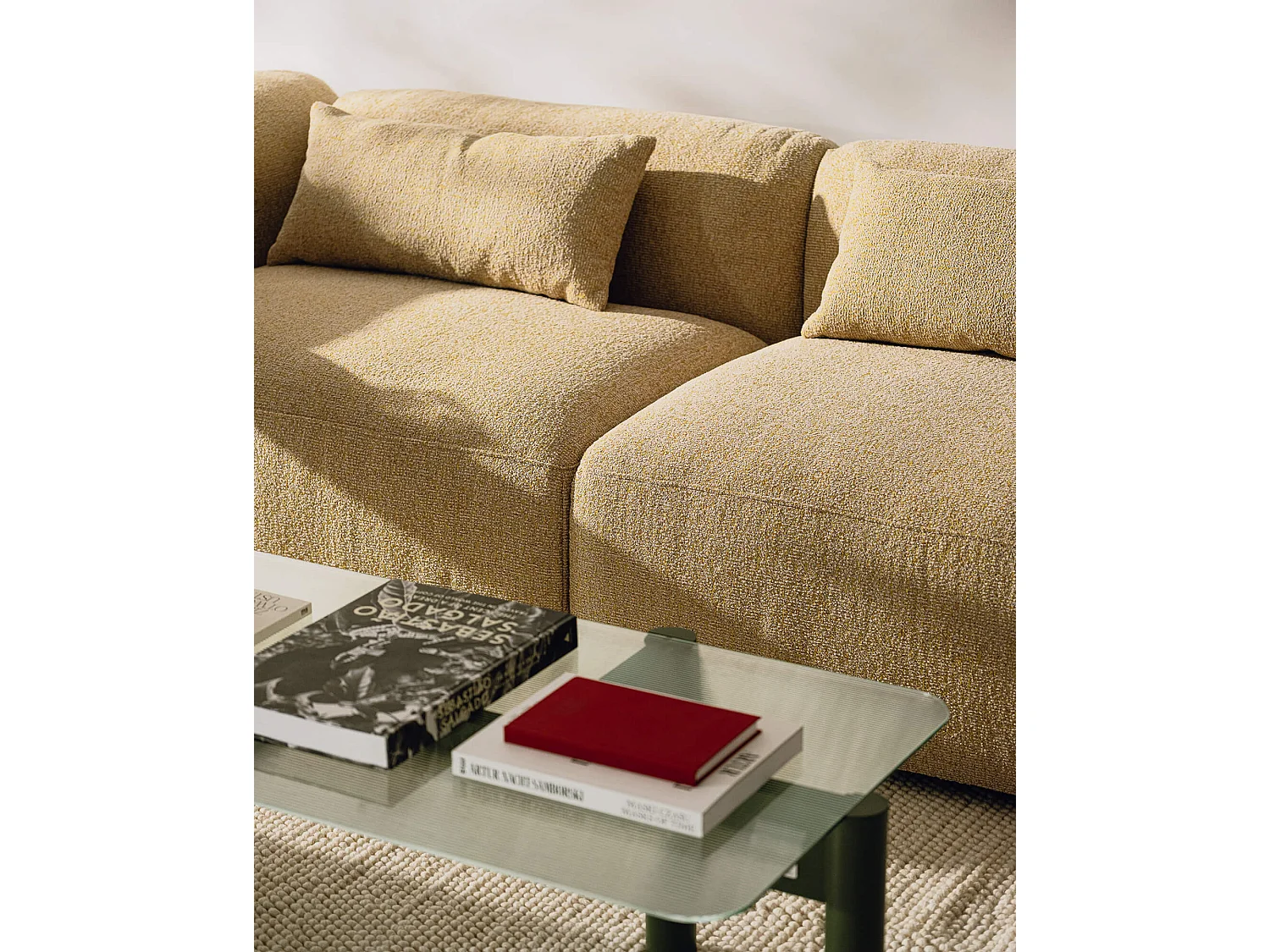 Canapé-lit Yaro 3 places - bouclé Thyme Green, mécanisme Puma, couchage 140×200 cm