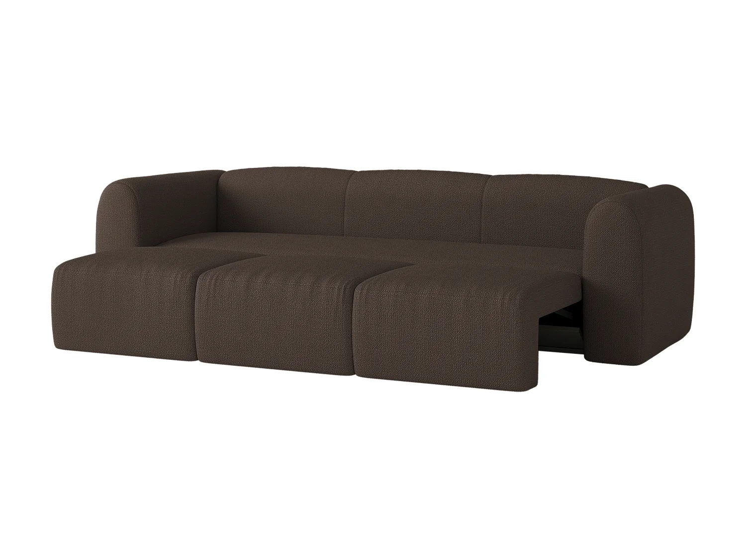 Canapé‑lit Flom 3 places noo.ma - bouclé chocolat, mécanisme Puma, couchage 140 x 200 cm