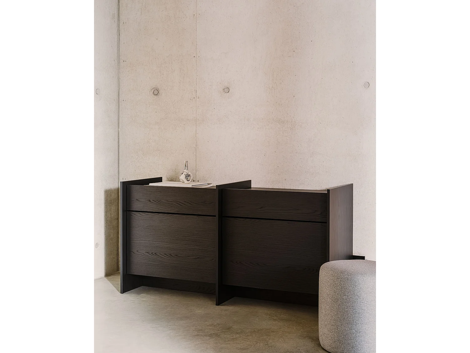 Hido Kommode - Sideboard 146x76x51 cm, Schwarz-Eiche, Melamin, mit Schubladen