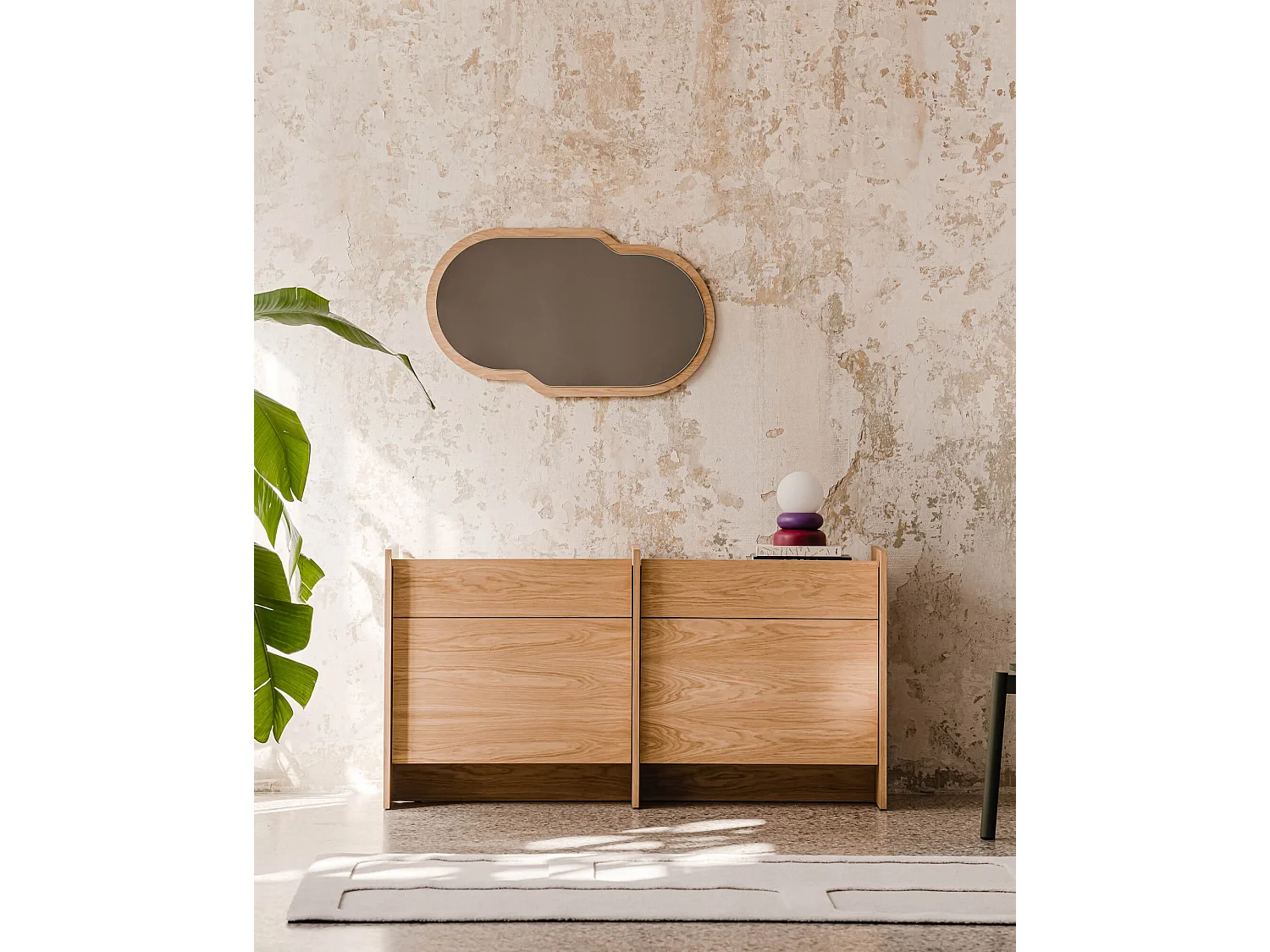 Hido Kommode - Sideboard 146x76x51 cm, Schwarz-Eiche, Melamin, mit Schubladen