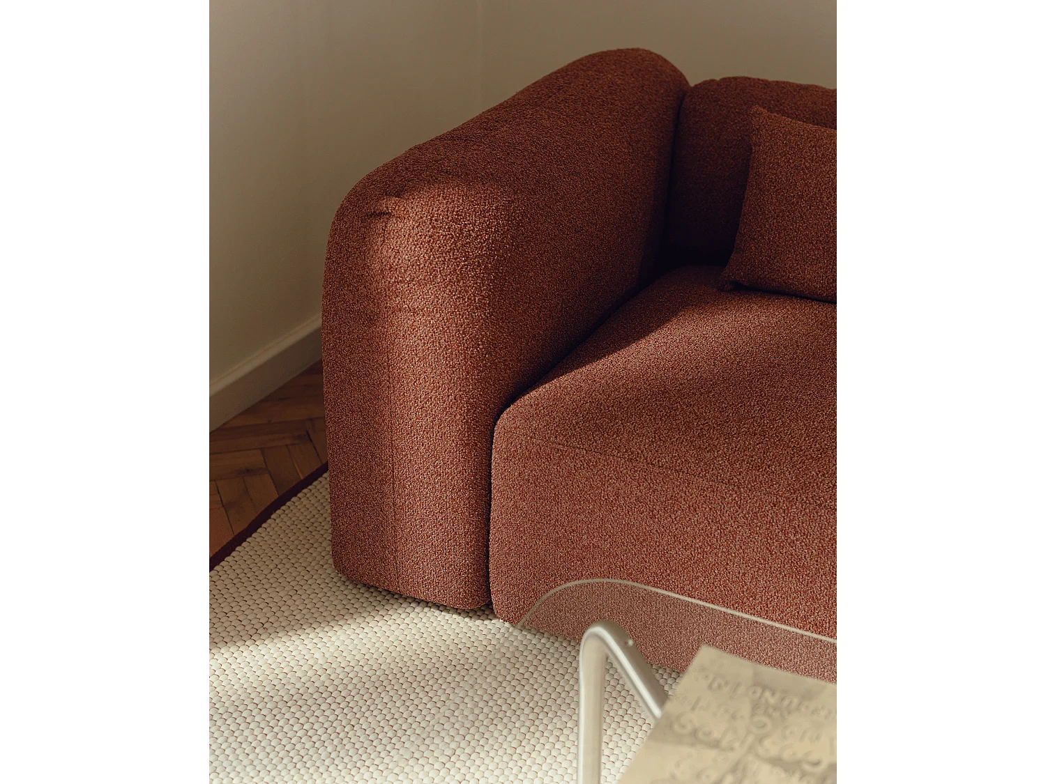 Yaro Ottomane - Bouclé Fußhocker 100% Polyester, Ziegelrot