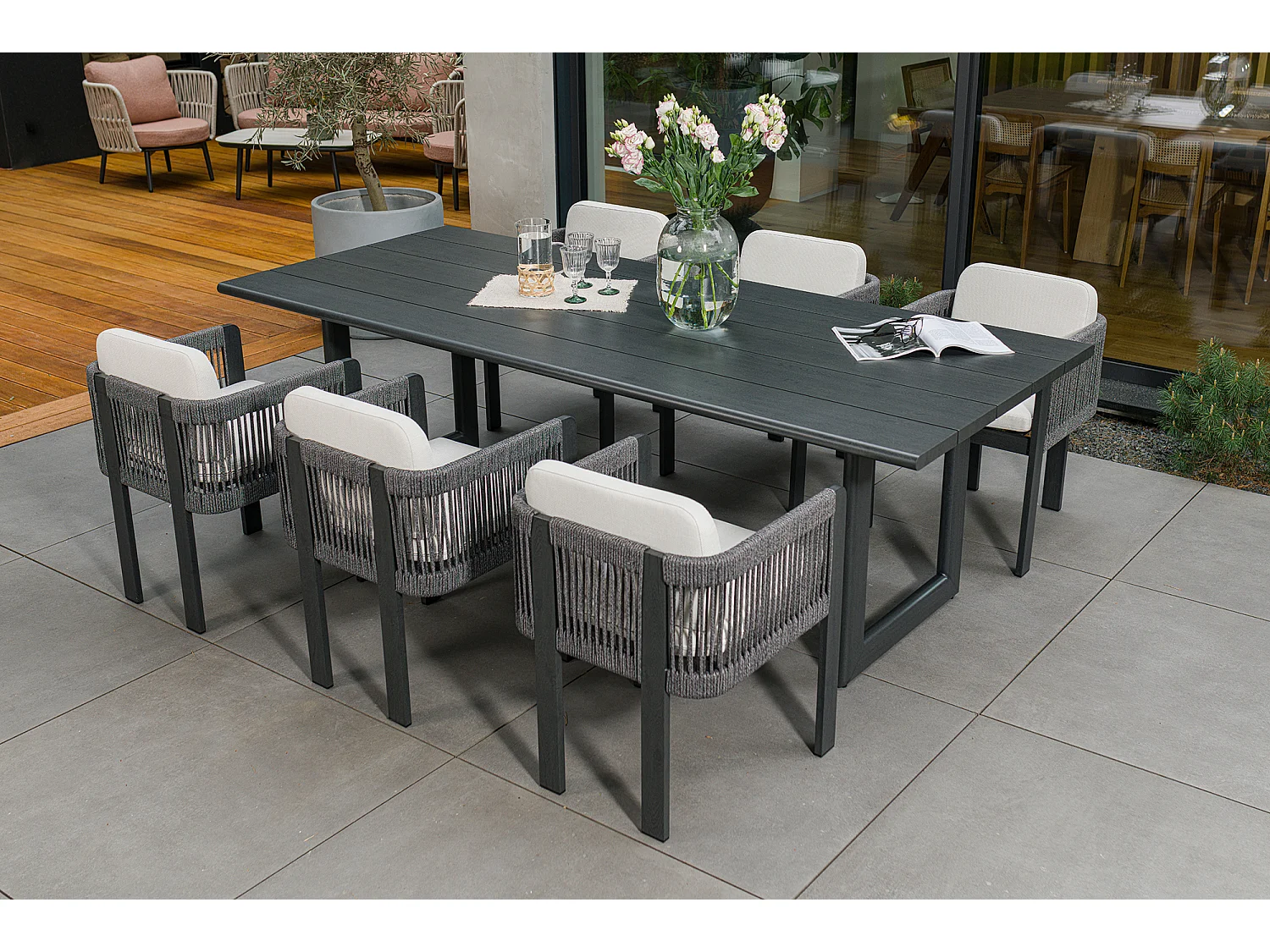Ensemble de mobilier de repas de jardin en aluminium Rimini table et 6 chaises