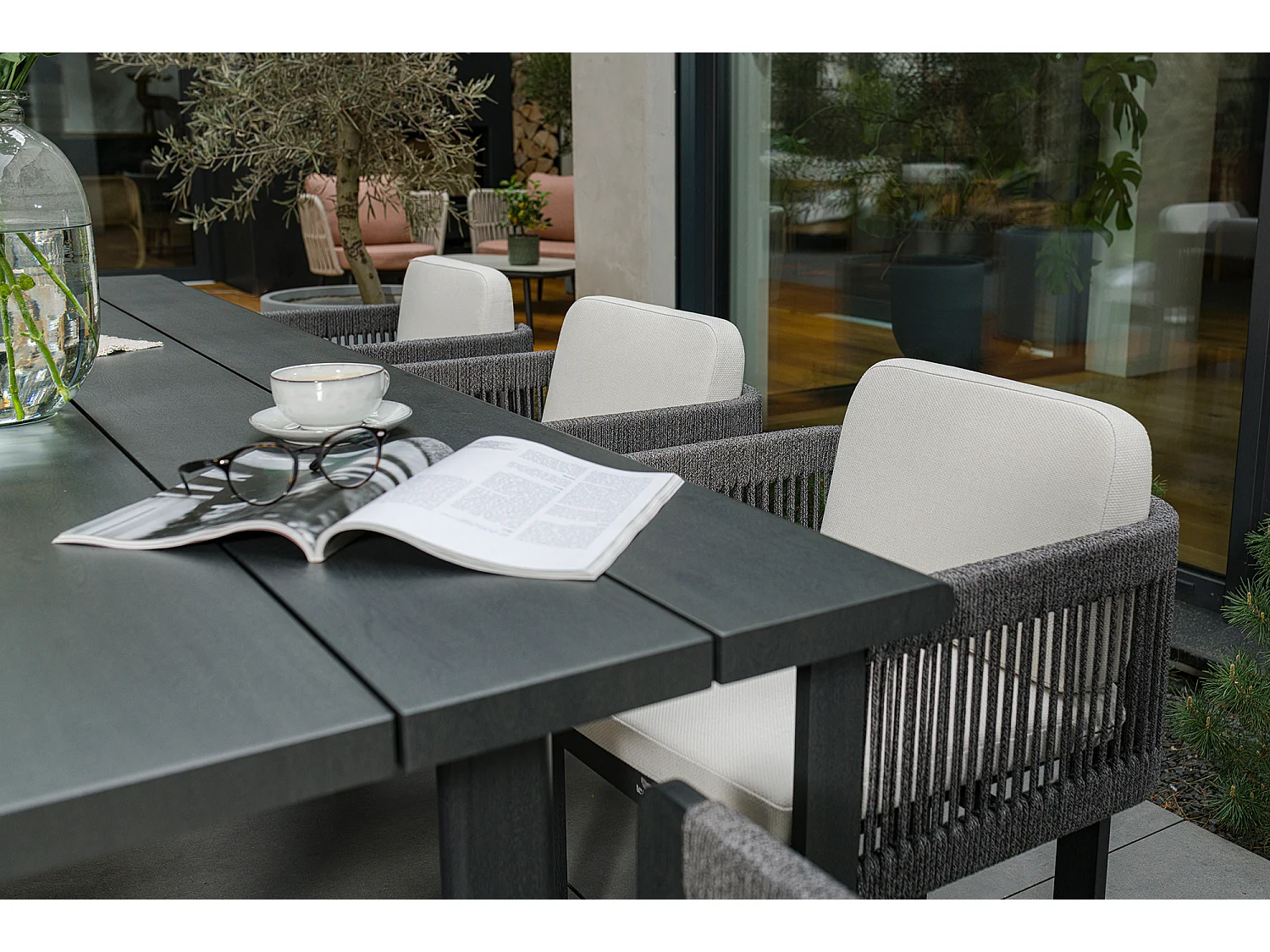 Ensemble de mobilier de repas de jardin en aluminium Rimini table et 6 chaises