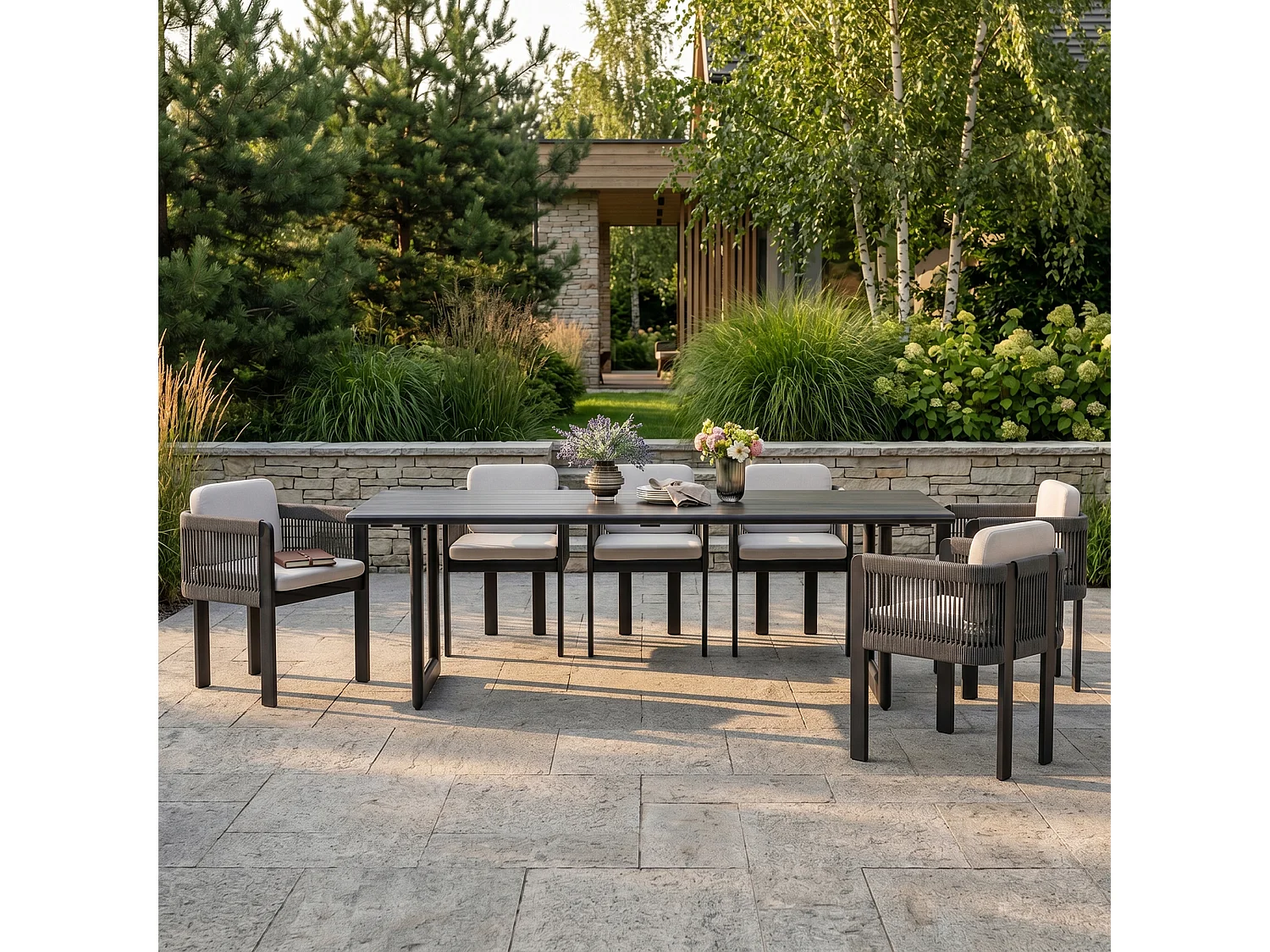 Ensemble de mobilier de repas de jardin en aluminium Rimini table et 6 chaises