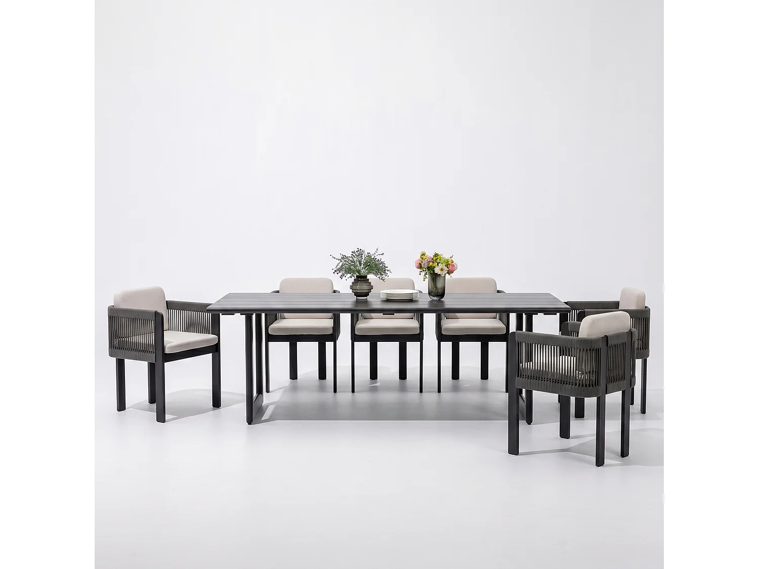 Ensemble de mobilier de repas de jardin en aluminium Rimini table et 6 chaises