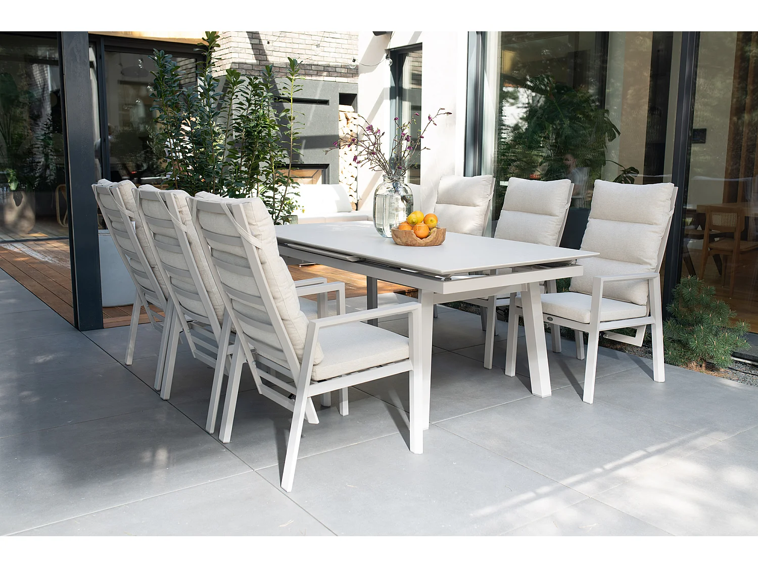 Ensemble de mobilier de repas de jardin en aluminium Catania – Table + 6 chaises
