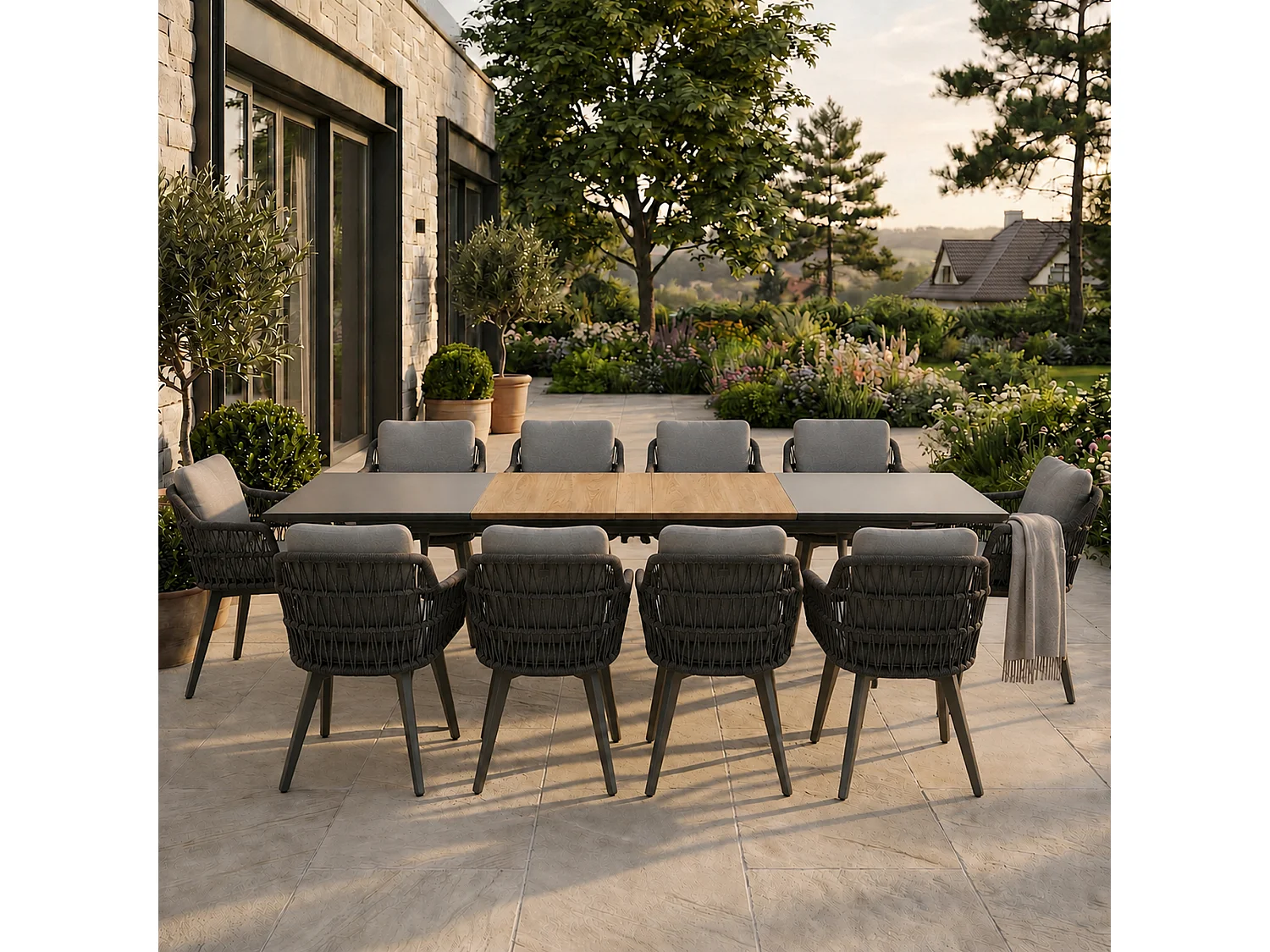 Tropea Grey Gartenmöbel-Set mit ausziehbarem Tisch und 10 Stühlen