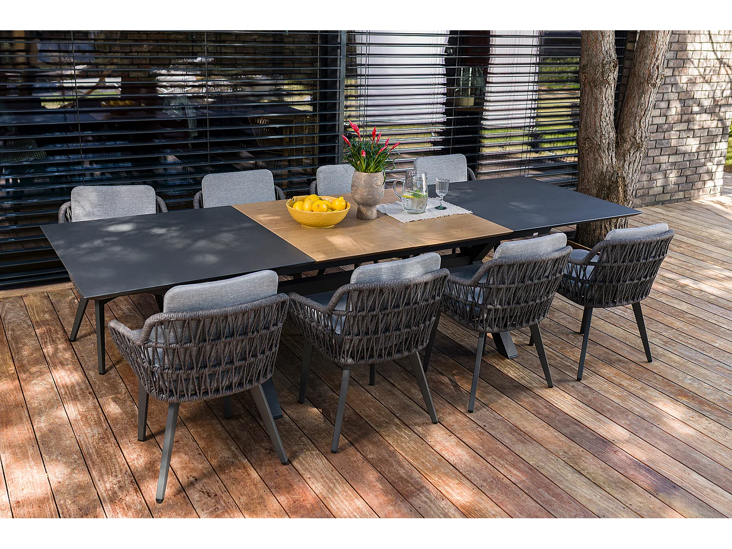 Moderner Outdoor-Tisch Tropea + 8 Graue Stühle Set - Elegante & Funktionale Aluminium-Gartenmöbel