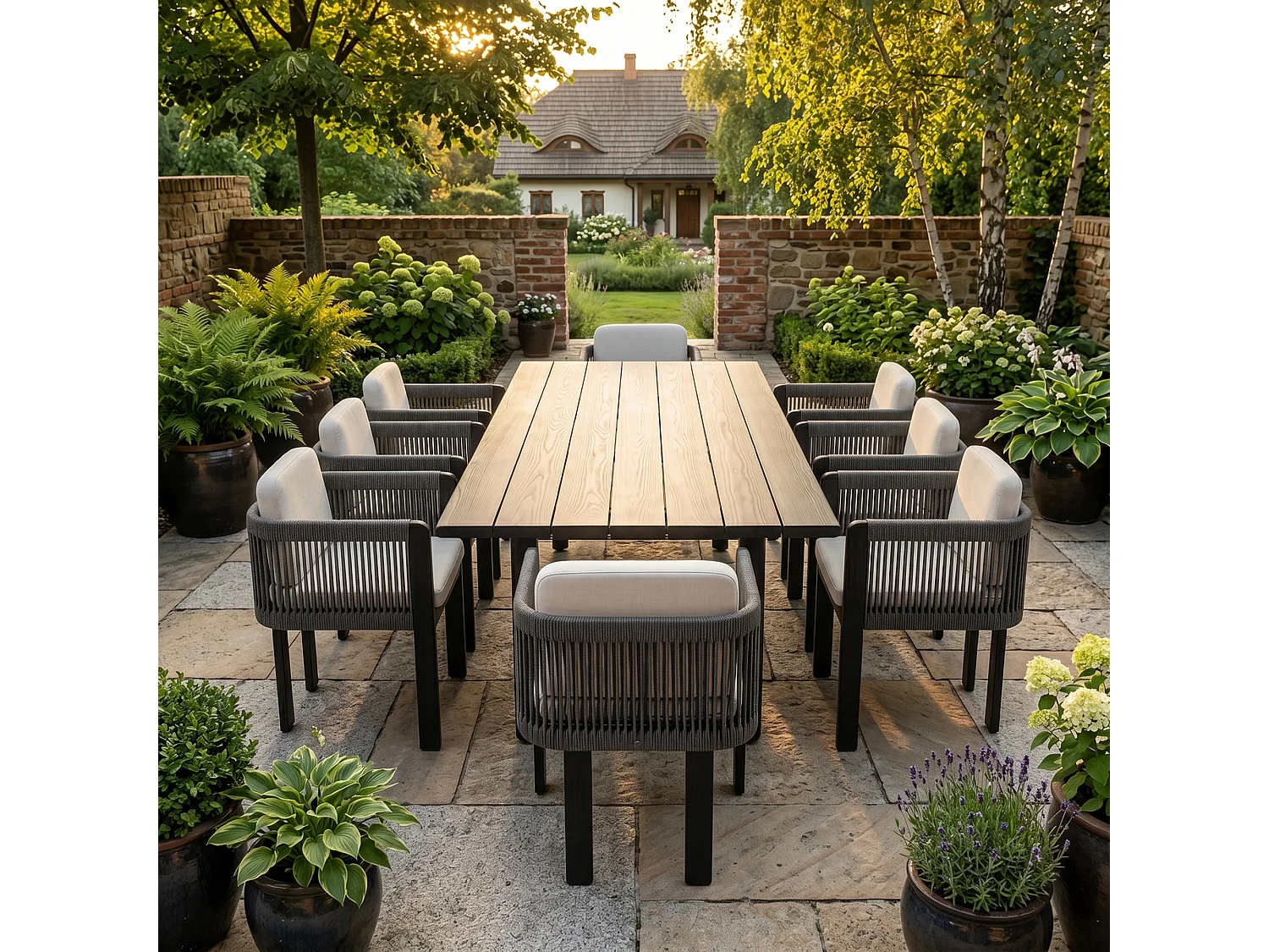Ensemble de mobilier de repas de jardin en aluminium Rimini : table de jardin et  8 chaises
