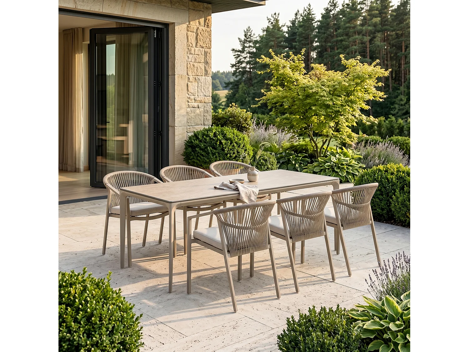 Ensemble de mobilier de repas de jardin en aluminium Bari Mare – Table + 6 chaises