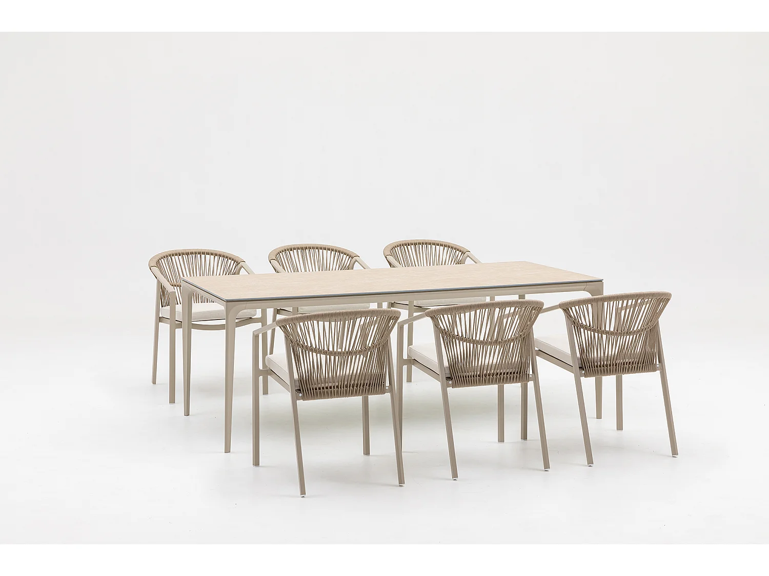 Juego de jardín Bari Mare - Mesa de aluminio + 6 sillas, Diseño contemporáneo, Asientos cómodos