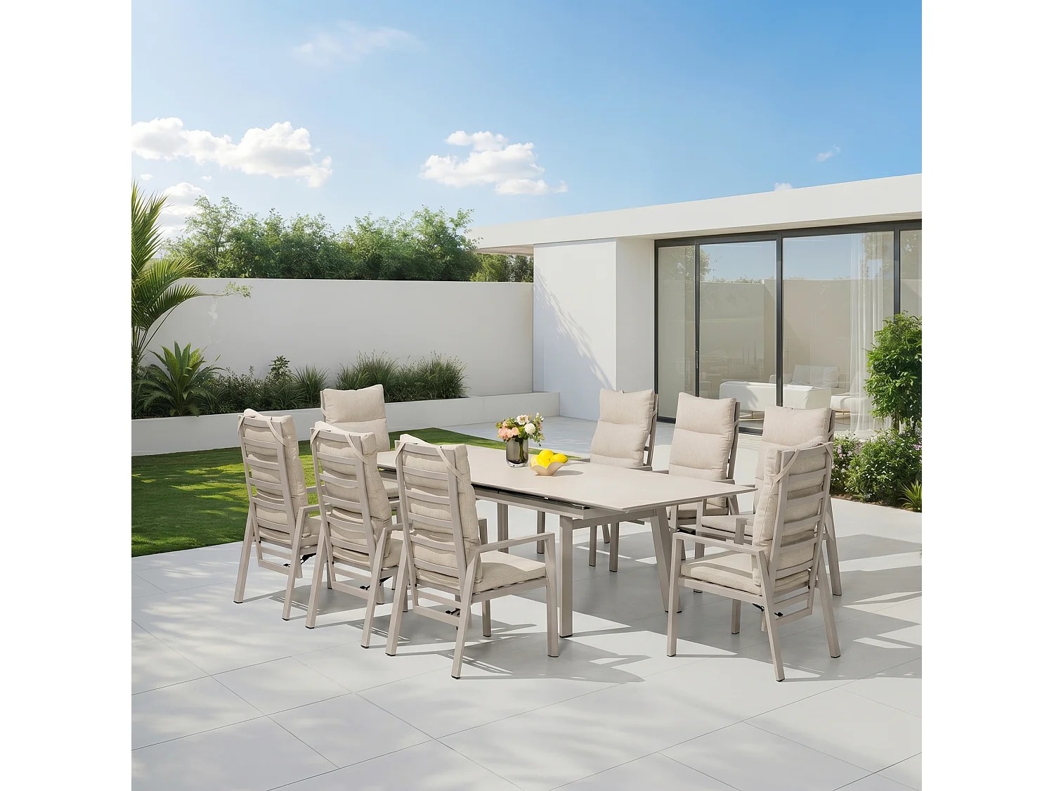 Catania Tuinset - Uitschuifbare Tafel + 8 Stoelen voor Buitendiner