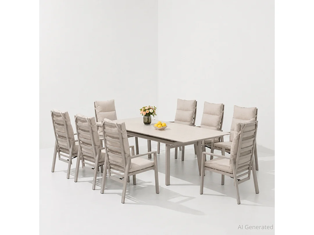 Ensemble de mobilier de repas de jardin en aluminium Catania – Table + 8 chaises