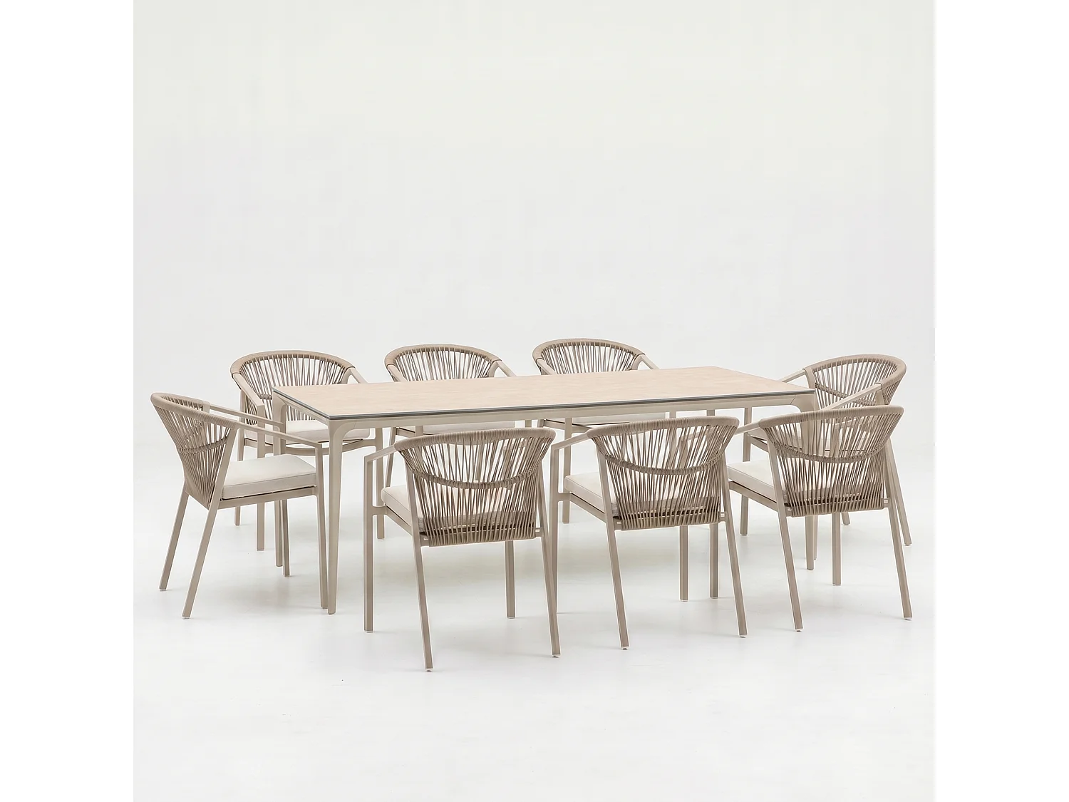 Set di mobili da giardino Bari Mare - Tavolo in alluminio + 8 Sedie, Beige, Design Moderno, Sedute Comode